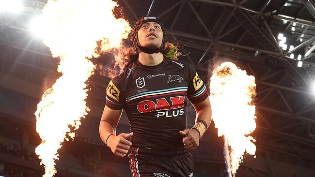 SYDNEY, AUSTRALIA - SEPTEMBER 22:  Jarome Luai of the Panthers runs onto the field durinNRL Preliminary Final match between the Penrith Panthers and Melbourne Storm at Accor Stadium on September 22, 2023 in Sydney, Australia. (Photo by Matt King/Getty Images)