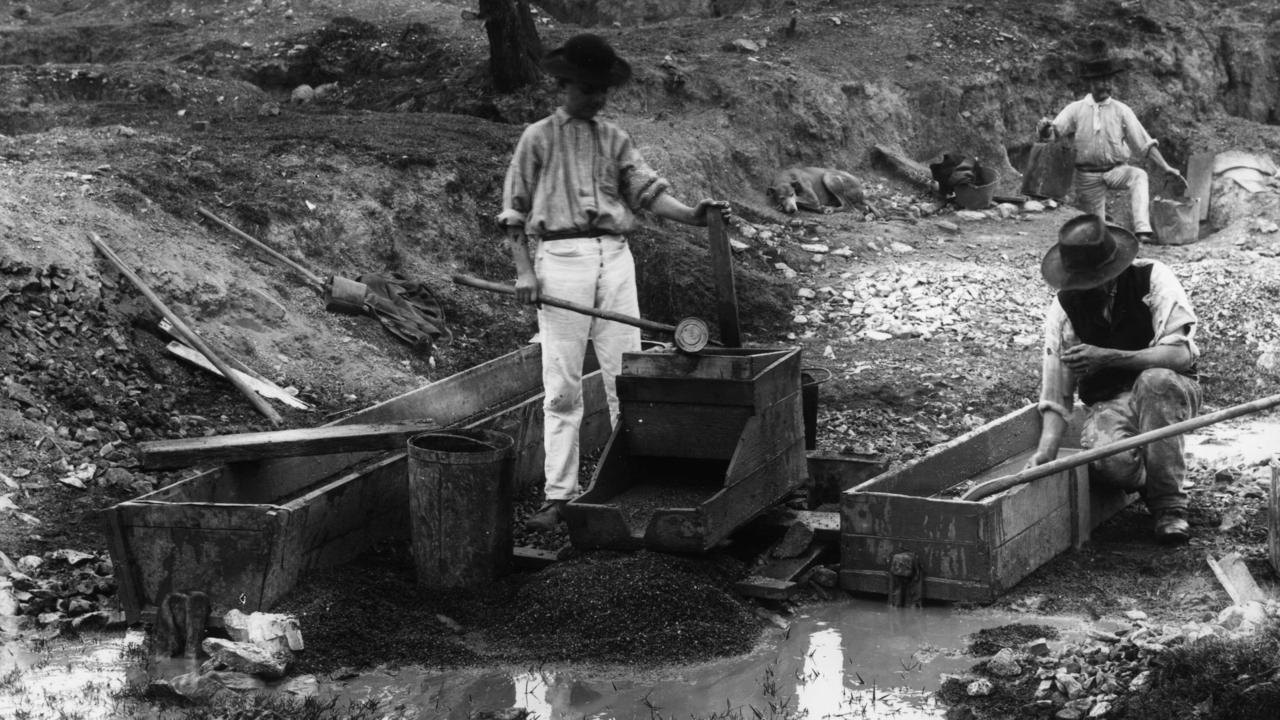 Using a cradle to mine for gold in Queensland, 1889-1893. Picture: Aberdeen University