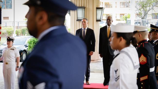 Mr Austin with Mr Marles at US Indo-Pacific Command in Hawaii before their meetings on regional security. Picture: X