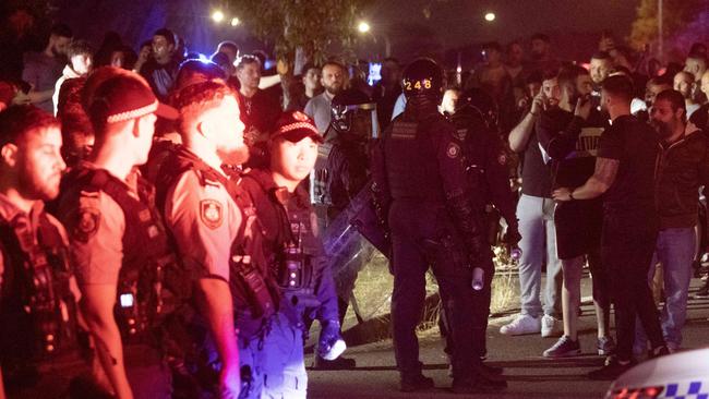 The wild scenes where a mob took part in a riot outside a Wakeley church after a Bishop was stabbed in April. Picture: Liam Mendes