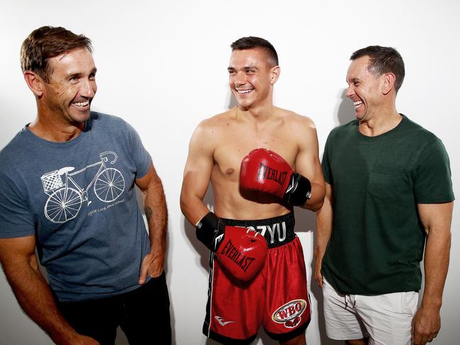 Andrew and Matthew Johns, with boxer Tim Tszyu in the centre. Picture: Toby Zerna