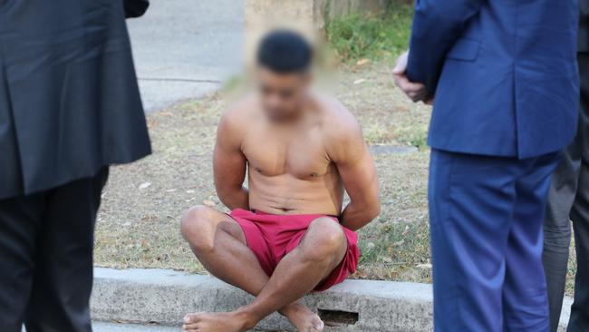 Video of the arrest shows a shirtless Jaeden Tito being led from the property in a major police operation. Picture: NSW Police