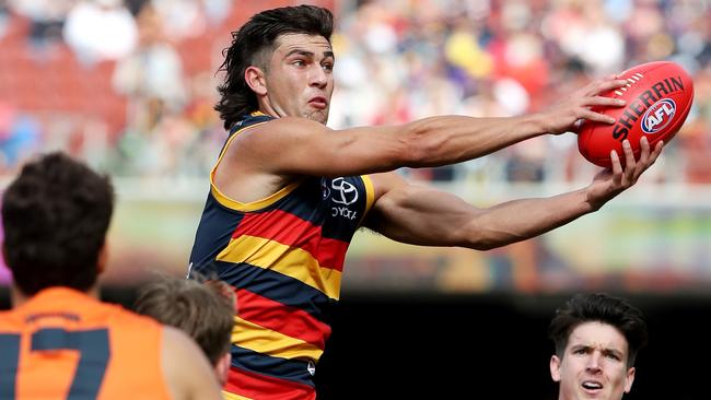 Adelaide young gun Josh Rachele marks against the Giants. Picture: Sarah Reed/AFL Photos