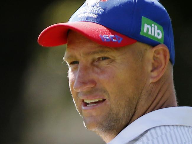 Knights coach Nathan Brown during training at Balance field in Newcastle, Tuesday, February 26, 2019. (AAP Image/Darren Pateman) NO ARCHIVING, EDITORIAL USE ONLY