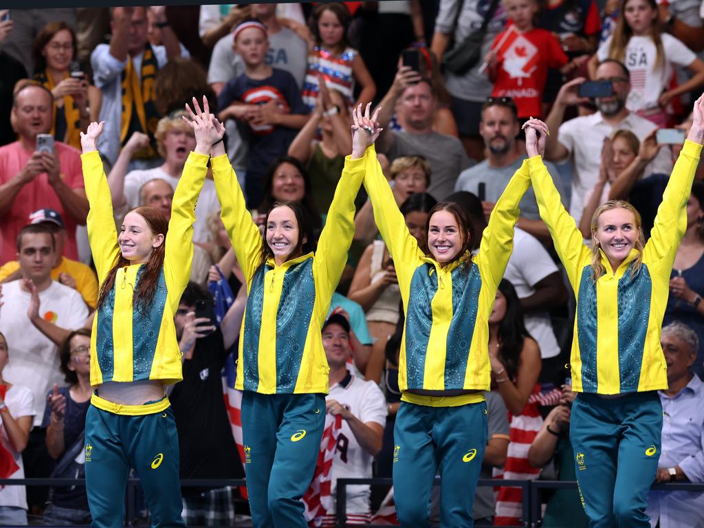 Australia’s gold medallists in the 4x200m relay. Picture: Ian MacNicol/Getty Images