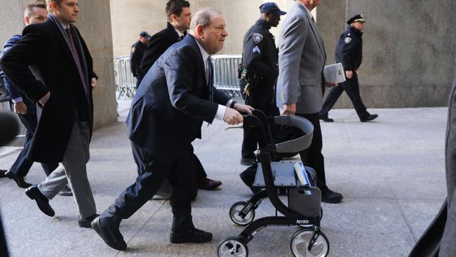 Harvey Weinstein enters a Manhattan court house in February in New York City.