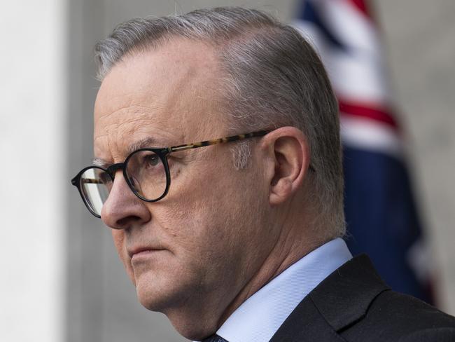 CANBERRA, AUSTRALIA, NewsWire Photos. JUNE 23, 2023: The Prime Minister, Anthony Albanese, Minister for Home Affairs and Cyber Security, Clare O'Neil and Air Commander Darren Goldie- Cyber Security Coordinator, hold a press conference at Parliament House in Canberra. Picture: NCA NewsWire / Martin Ollman