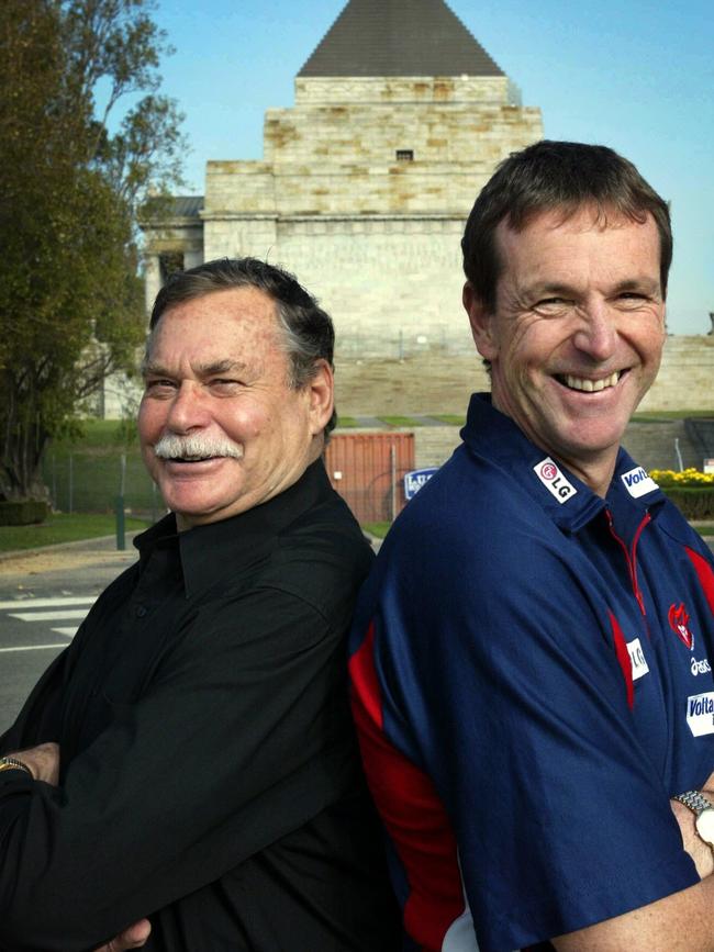 Ron Barassi and Neale Daniher at the Shrine of Remembrance in 2003.