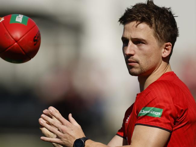 MELBOURNE, AUSTRALIA - MARCH 13: Jack Billings of the Saints trains with the rehab group during a St Kilda Saints AFL training session at RSEA Park on March 13, 2023 in Melbourne, Australia. (Photo by Darrian Traynor/Getty Images)