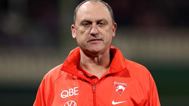 Swans coach John Longmire didn’t like what he heard from Collingwood coach Craig McRae. Picture: Brendon Thorne/AFL Photos/via Getty Images