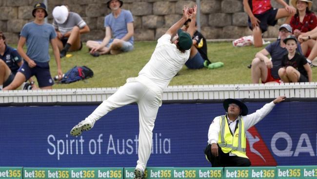 Joe Burns dances with the boundary and almost pulls off a classic catch.