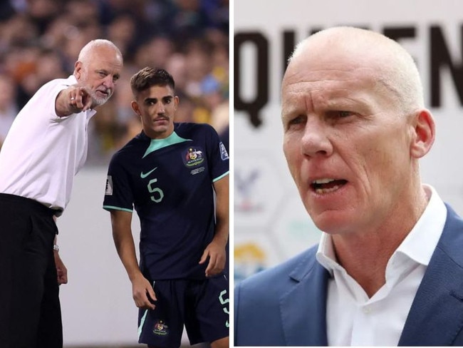 Graham Arnold with Josh Nisbet and Robbie Slater. Photos: Getty Images