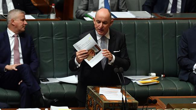 “Historic words.” Stuart Robert speaks in parliament. Picture: Getty Images