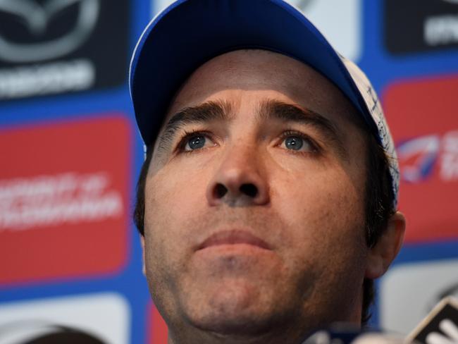 Brad Scott speaks to media before a press conference to announce the decision. Picture: Tracey Nearmy/AAP