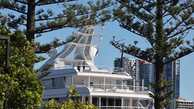 Miranda Kerr and husband Evan Spiegel's yacht, the 94.75metre Bliss, by Feadship, at Southport Yacht Club. Picture Glenn Hampson