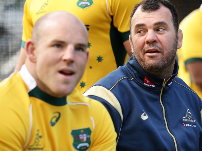 Stephen Moore and Michael Cheika during the Wallaby team photograph at the SCG ,Moore Park .Picture Gregg Porteous