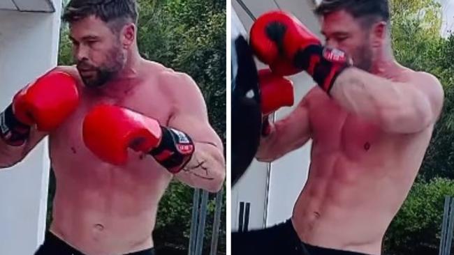 Aussie actor Chris Hemsworth works out.