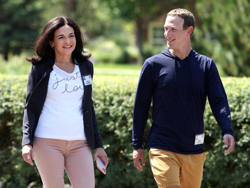 Facebook’s longtime COO Sheryl Sandberg (with Mark Zuckerberg) left the company in June after 14 years. Picture: Getty Images/AFP