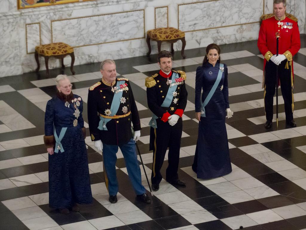 Queen Margrethe, Prince Henrik, Crown Prince Frederik and Crown Princess Mary at a New Year's Levee for diplomats at Christiansborg Palace on January 6, 2014 in Copenhagen. Picture: Julian Parker/UK Press via Getty Images