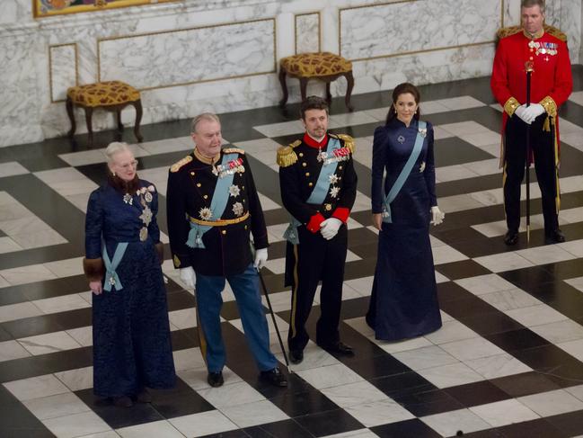 Queen Margrethe, Prince Henrik, Crown Prince Frederik and Crown Princess Mary at a New Year's Levee for diplomats at Christiansborg Palace on January 6, 2014 in Copenhagen. Picture: Julian Parker/UK Press via Getty Images