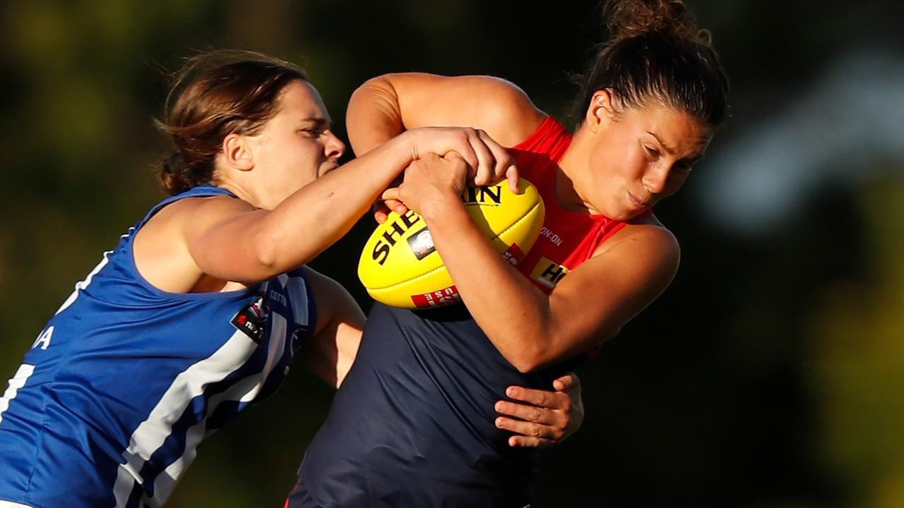 Melbourne’s Libby Birch is part of a new study looking into the rates of concussion and knee injuries. Picture: AFL Photos/Getty Images