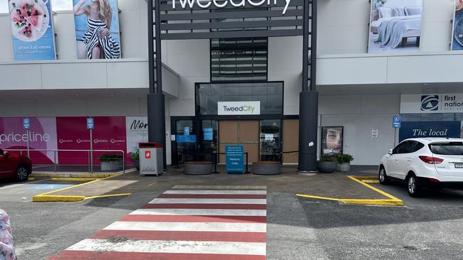 The Big W entrance of Tweed City Shopping Centre where significant damage was undertaken by the offenders. Picture: David Bonaddio