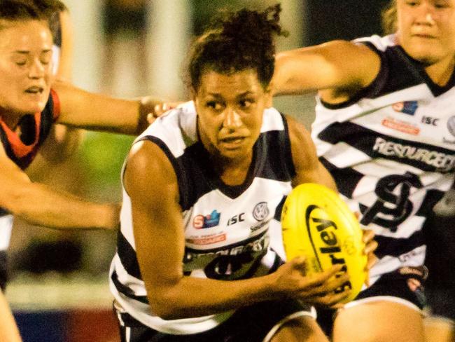 South’s Czenya Cavouras breaks away during the Panthers’ round two SANFLW match against Norwood. Picture: Nick Hook