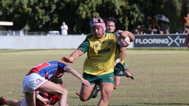 Action galleries of the junior rugby union grand finals, match played at Surfers Paradise Home Ground. Surfers Paradise Dolphins Vs Bond pirates under 18s division. Surfers Player 8 Jat White. Picture Mike Batterham