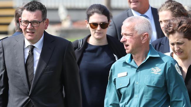 Victorian Premier Daniel Andrews arrives at Wonthaggi State Coal Mine. Picture: AAP