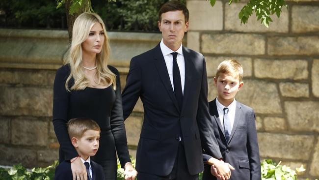 Ivanka Trump and husband Jared Kushner with their children Theo and Joseph. Picture: John Lamparski/Getty Images/AFP