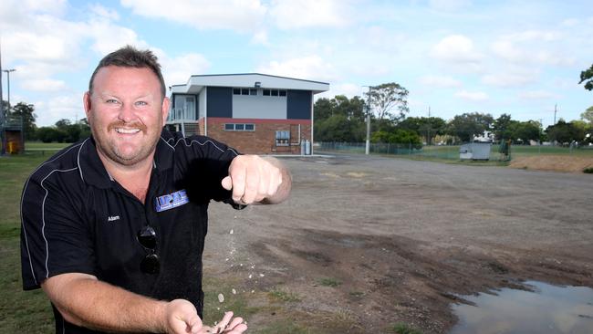 Wynnum Manly Juniors president Adam Lipke at Kitchener Park before the club completed major upgrades to its facilities. Picture: Renae Droop