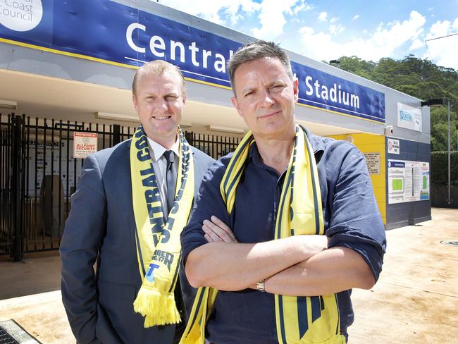 Mielekamp with Mariners owner Mike Charlesworth at Central Coast Stadium. Picture: Mark Scott
