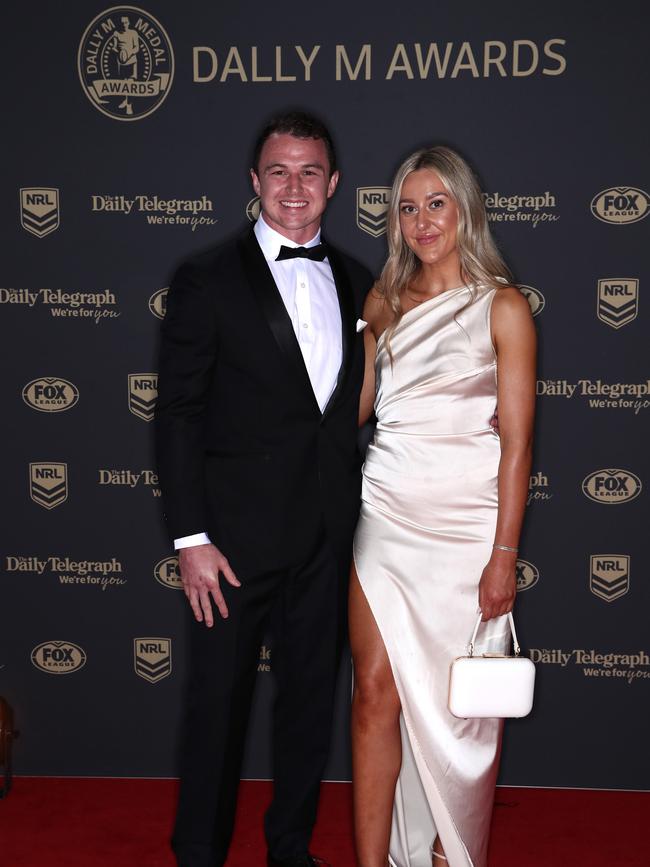 Dylan Edwards of the Panthers and his partner Nadine Haggart. Picture: Jason McCawley/Getty Images