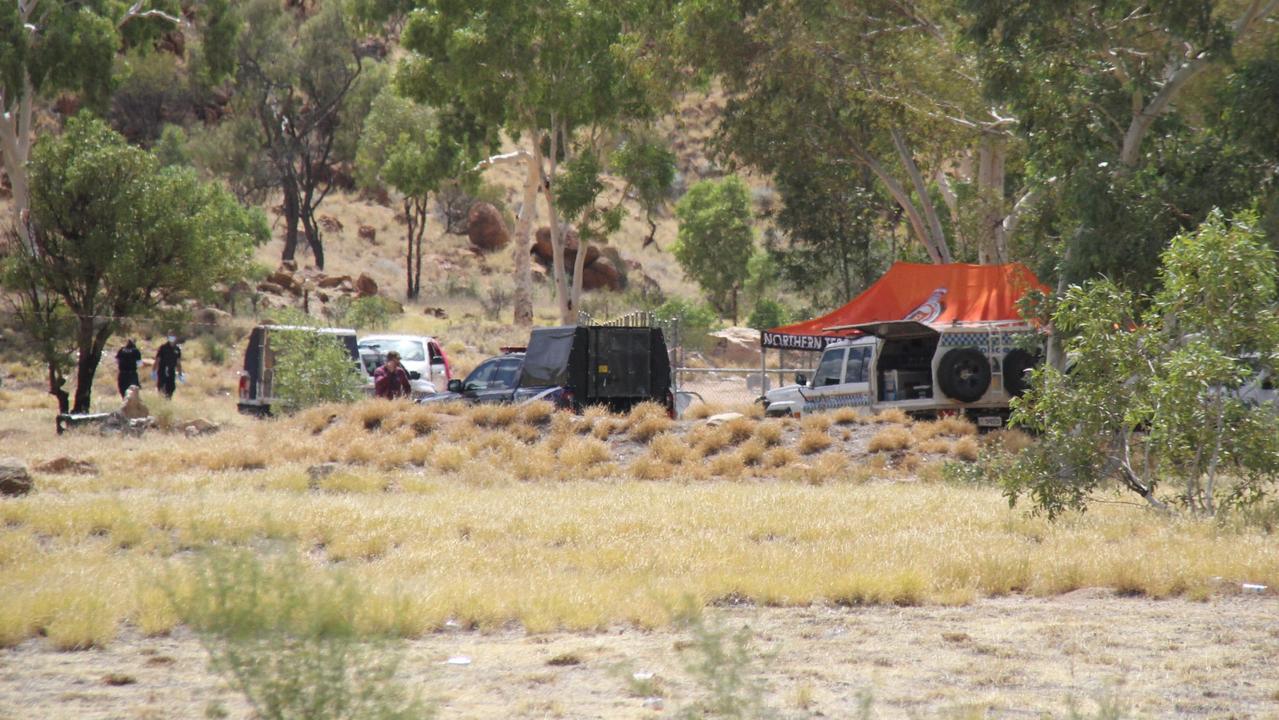 Northern Territory Police at Ilperle Tyathe (Warlpiri) town camp, north of Alice Springs, Sunday, February 9, 2025. Picture: Gera Kazakov