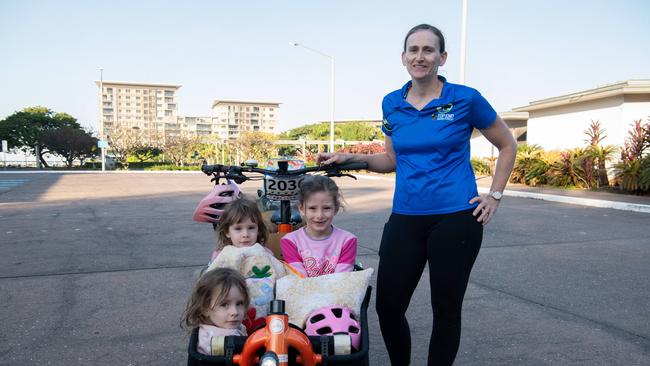 Camilla Wells with Pippa, Maggie and Molly at the Top End Gran Fondo 2024. Picture: Pema Tamang Pakhrin