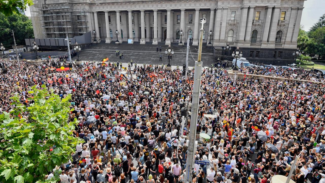 A protest against ‘Invasion Day’ in Melbourne held on Australia Day last year. Picture: Jason Edwards