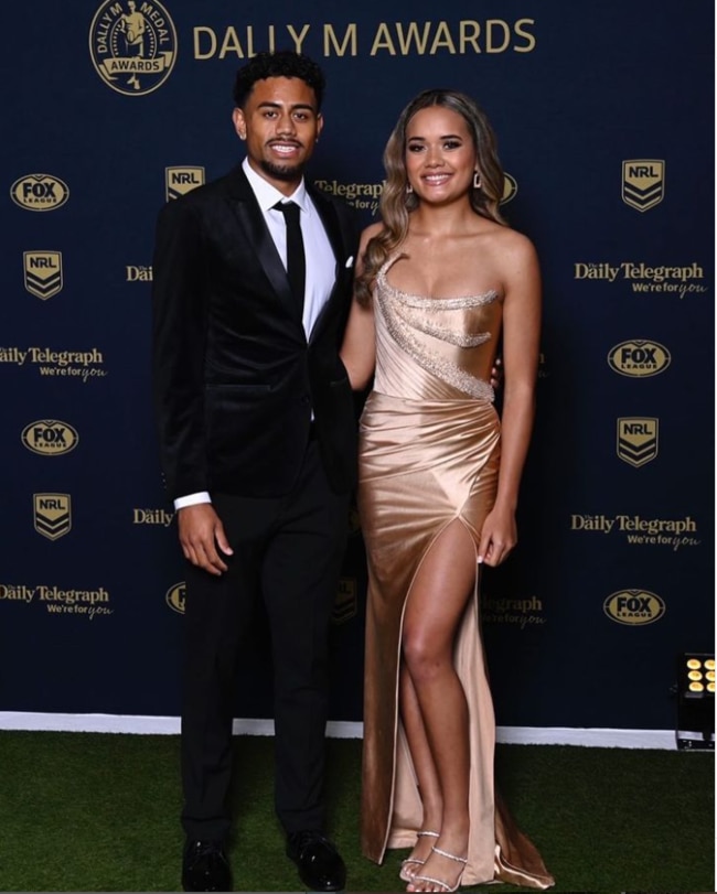 Wests Tigers fullback Jahream Bula and his fiance Eels NRLW hopeful Aaliyah Haumono