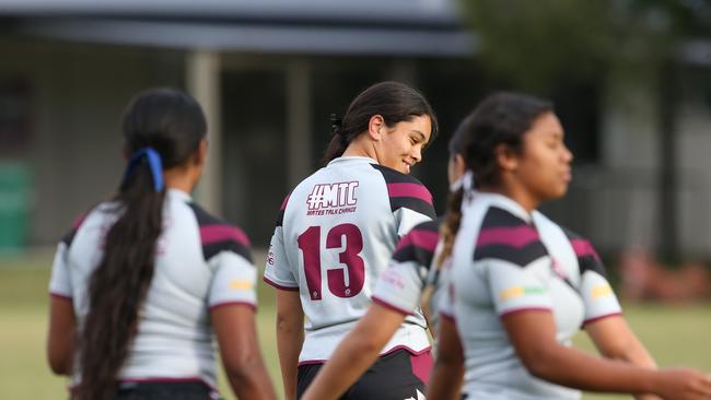 Titans Schools League at Burleigh Bears Junior Rugby League. .Year 9/10 Division 1 girls: - Marymount v Marsden. Marsdens Kayleen Takai happy about scoring.. Picture Glenn Hampson