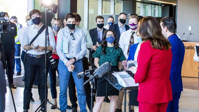 Premier Annastacia Palaszczuk faces the media. Picture: Richard Walker