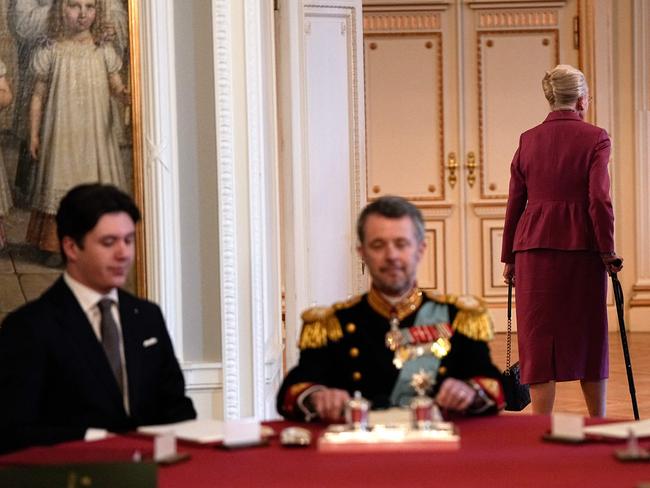 After signing the abdication, Queen Margrethe II faded into the background as King Frederik X and Crown Prince Christian stepped up to lead Denmark. Picture: AFP