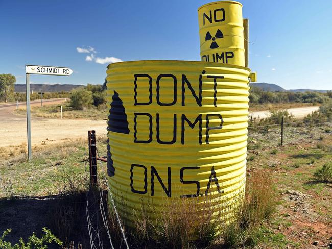 22/07/18 - Painted anti-nuclear water tank near Quorn to go with story for proposed site of the nuclear waste facility on Wallerberdina Station, near Hawker.Picture: Tom Huntley