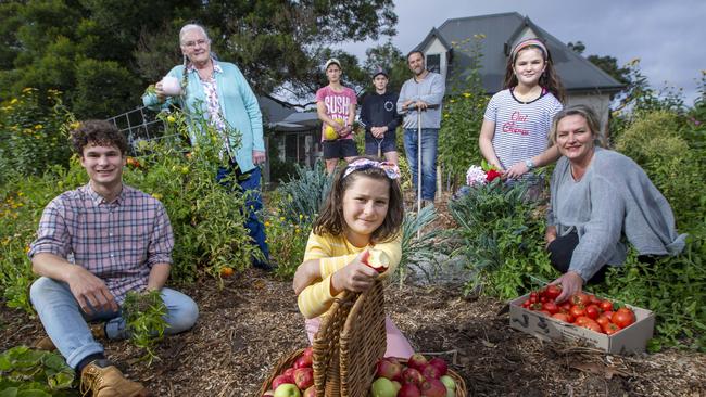 Sally and Joseph De Losa — pictured with children Catie, 11, Rose, 8, John-Luke, 20, Joshua, 16 and Ned, 14, and Ms De Losa’s mother Joan Bowan — at their fun-filled home just west of Ballarat. Picture: Wayne Taylor