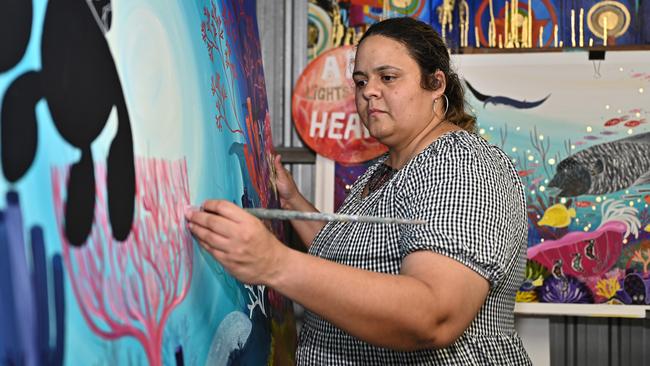 Aboriginal artist Melanie Hava supports her family through the sales of her artworks. Picture: Emily Barker