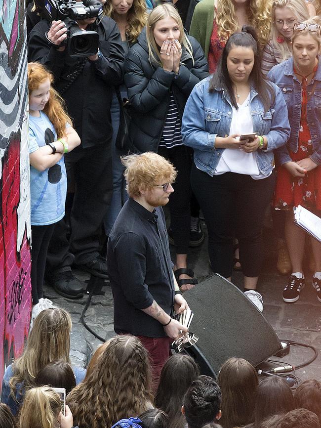 Fans packed Hosier Lane to get a close look at Ed Sheeran Picture: Sarah Matray