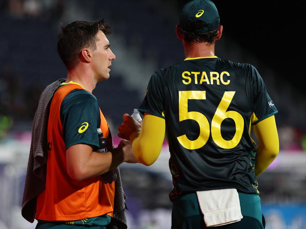 Cummins is set to join Starc in the XI on Sunday (Australian time) and give the drinks to someone else. Picture: Matthew Lewis-ICC/ICC via Getty Images