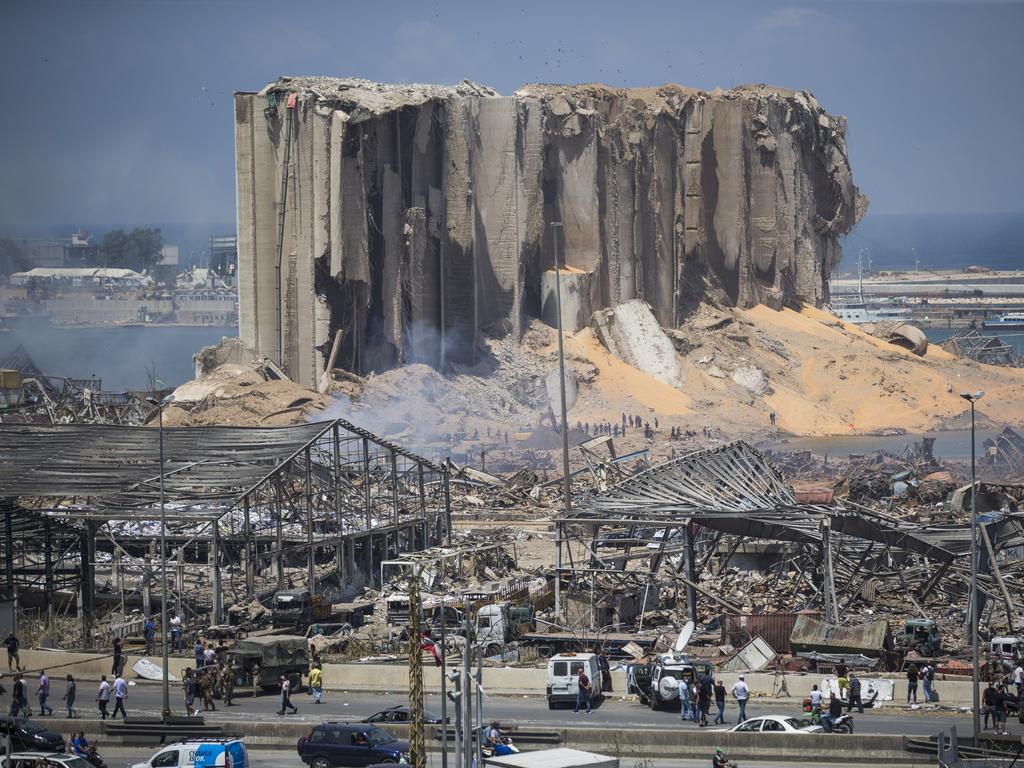 Wheat silos at the port were also hit. Picture: Daniel Carde/Getty Images