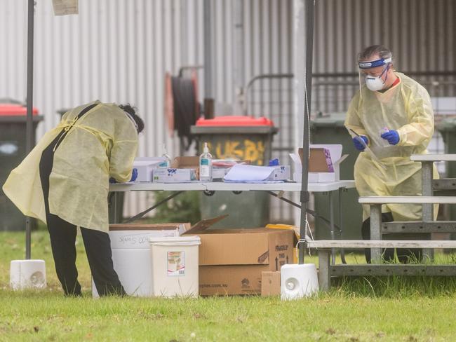 There were long lines at a drive-through Covid-19 testing clinic at Hawthorne Park in South Grafton throughout the Covid pandemic. Picture: Adam Hourigan