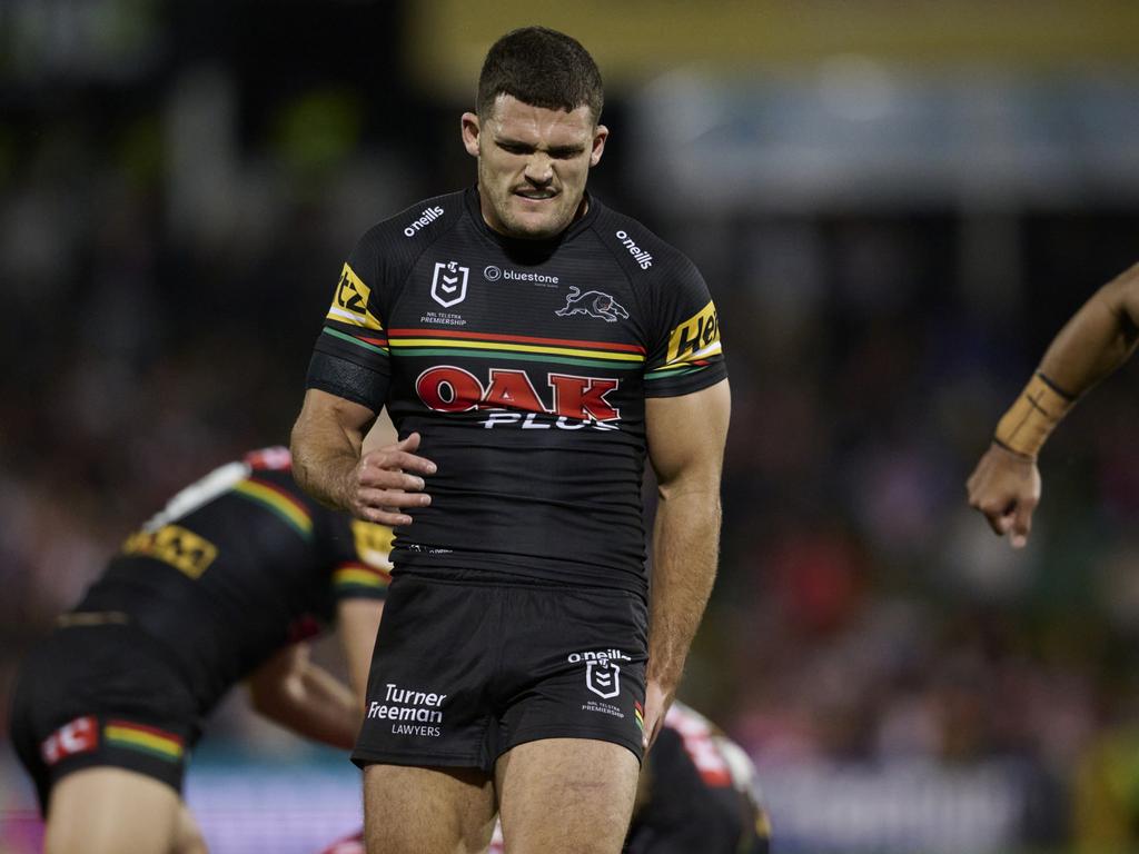 Nathan Cleary has been sent to hospital for scans on an injured finger. Picture: Brett Hemmings/Getty