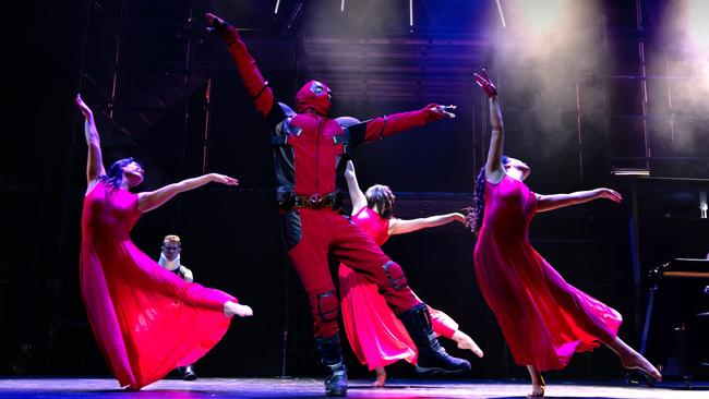 Deadpool and dancers from the show MARVELous. Picture: Samwise Holmes