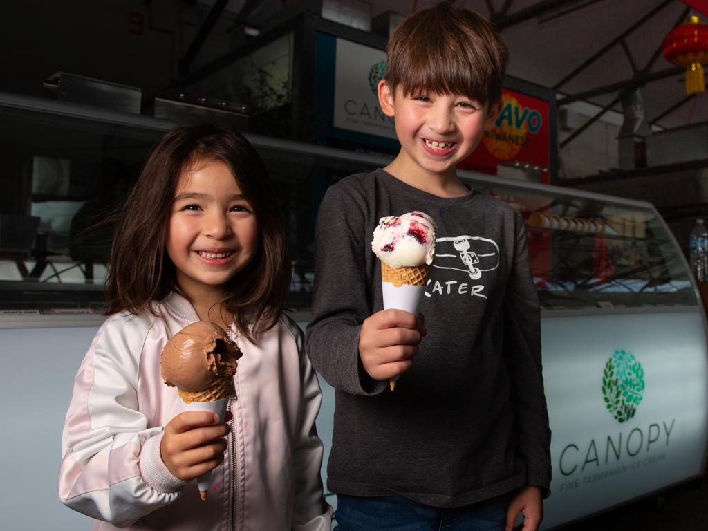 Canopy won the award for the best sweet treat or dessert with their Tongola Goats curd and Blackberry ice cream. Stallholders children Amy Brozek, aged 4, and Ethan Brozek, aged 7 with Dark Chocolate and Goats Curd and Blackberry Ice cream.Picture: Linda Higginson